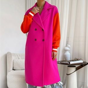 Color lock drop shoulder double breasted overcoat